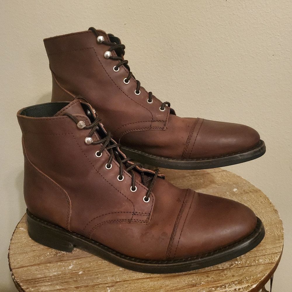 THURSDAY BOOT CO. Captain Cap Toe Arizona Adobe Leather Lace-Up Ankle Boots 12½ - Picture 2 of 11